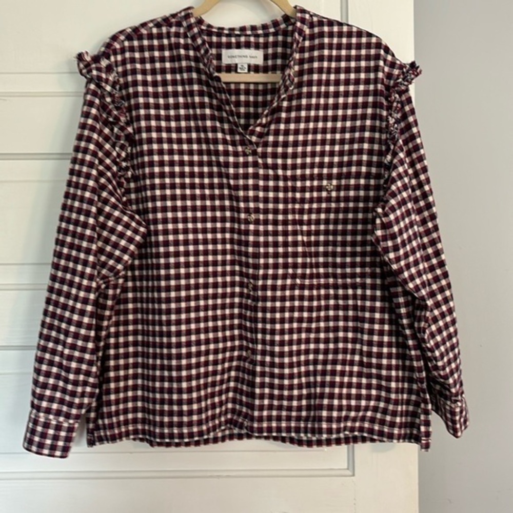 Something Navy Cropped Flannel Top